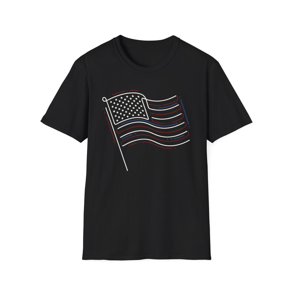 Minimalist Sketched Line Art American Flag T-Shirt | Modern Patriotic Tee