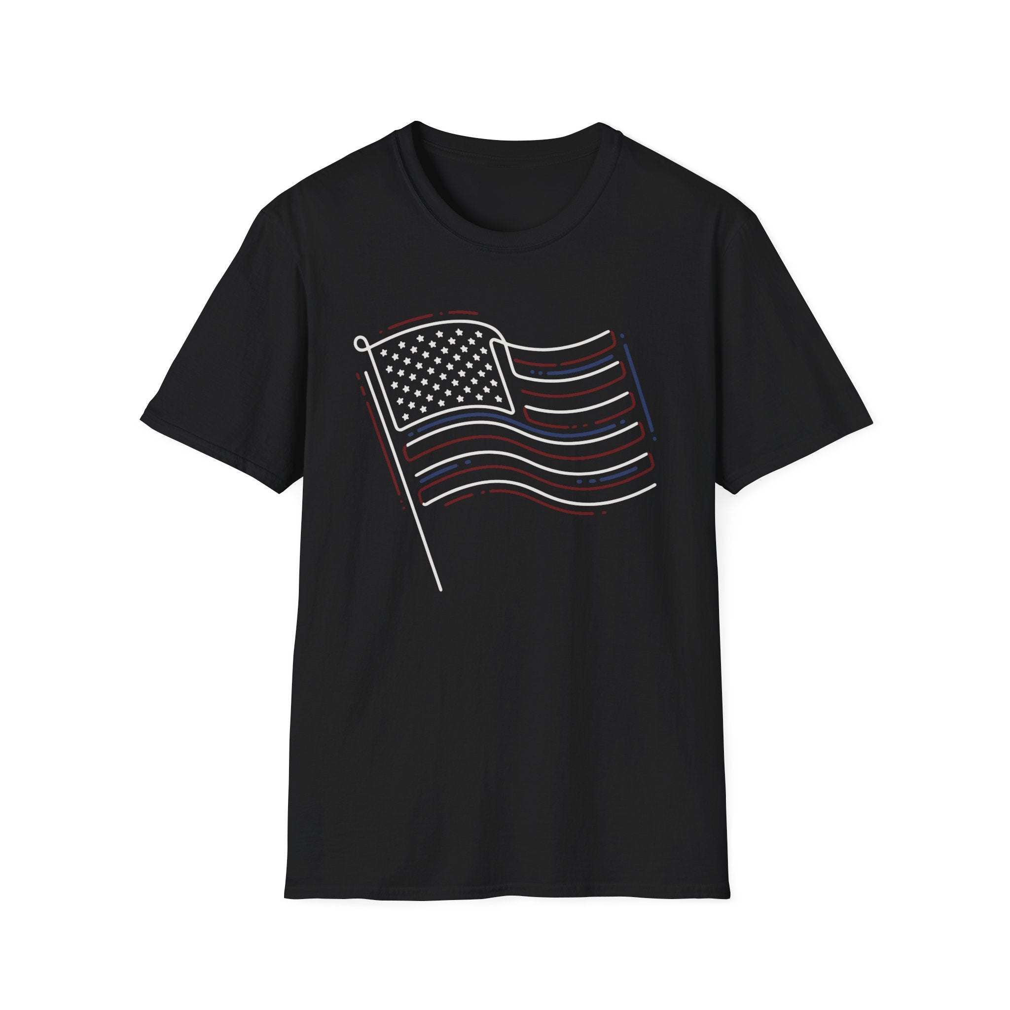 Minimalist Sketched Line Art American Flag T-Shirt | Modern Patriotic Tee