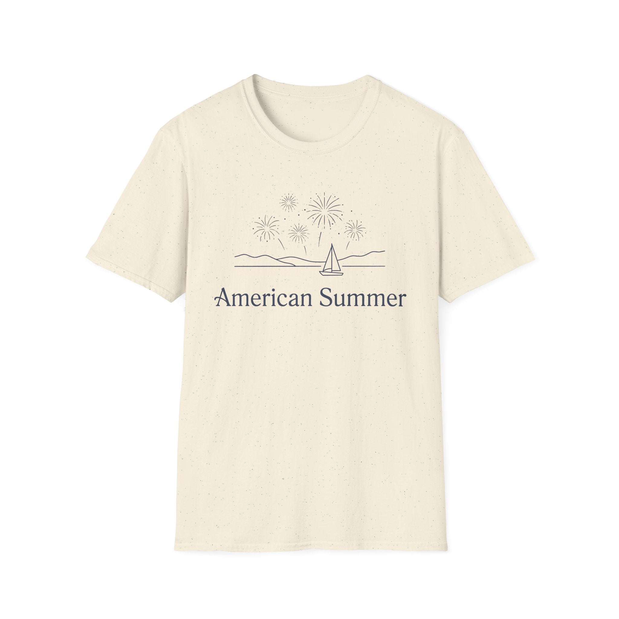 American Summer Minimalist Fireworks & Sailboat T-Shirt
