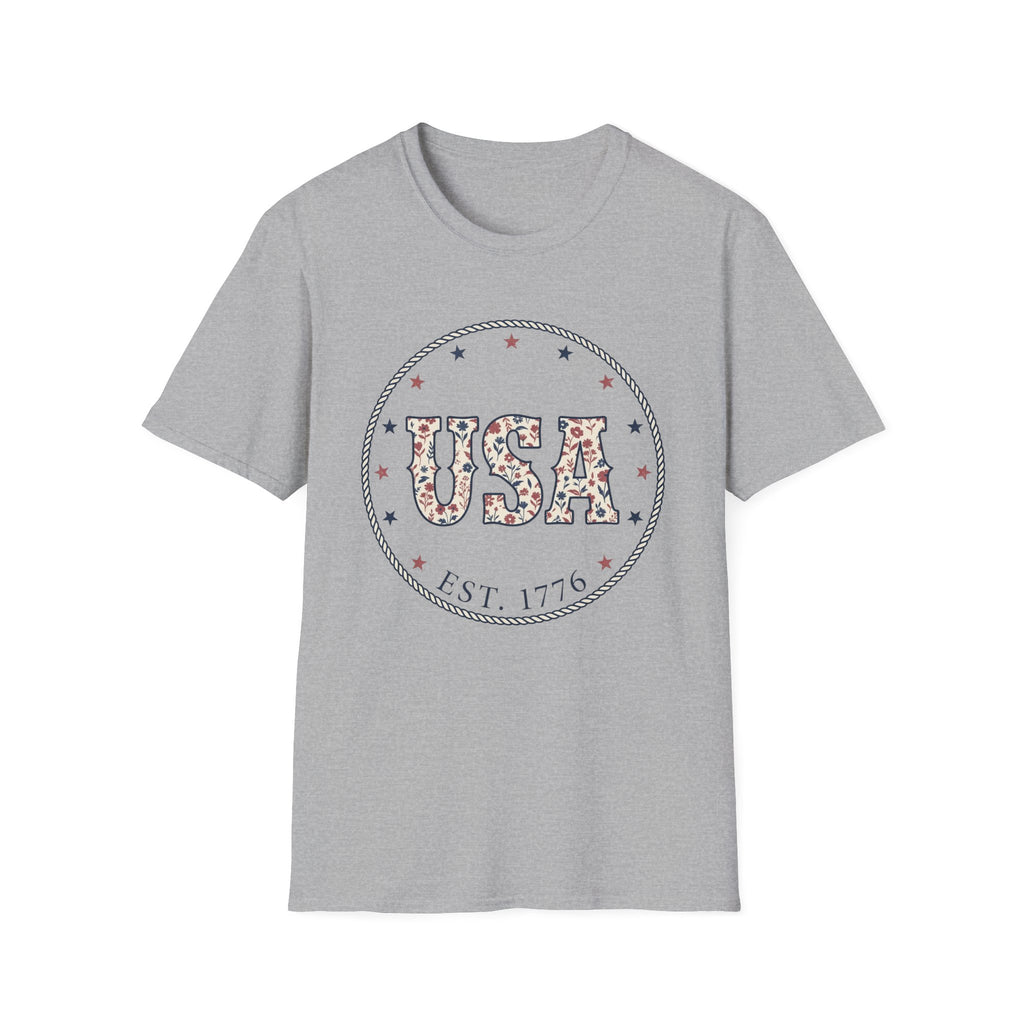 Floral USA Est 1776 T-Shirt | Country Western Patriotic Tee