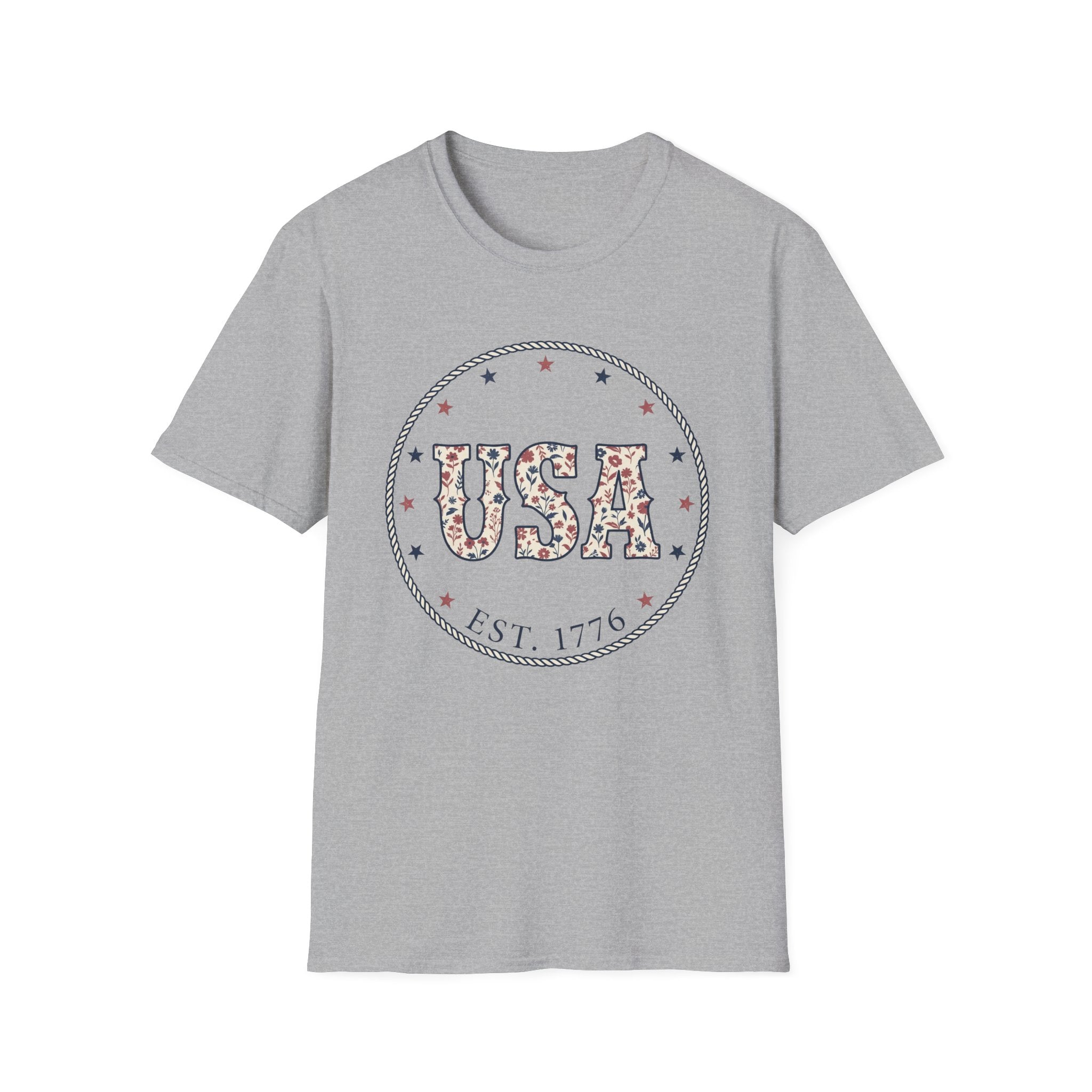 Floral USA Est 1776 T-Shirt | Country Western Patriotic Tee