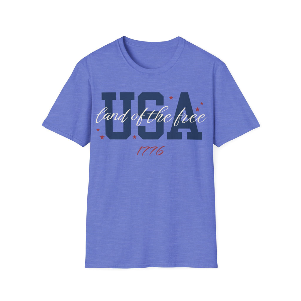 USA Land of the Free 1776 T-Shirt | Cute Cursive Patriotic Tee