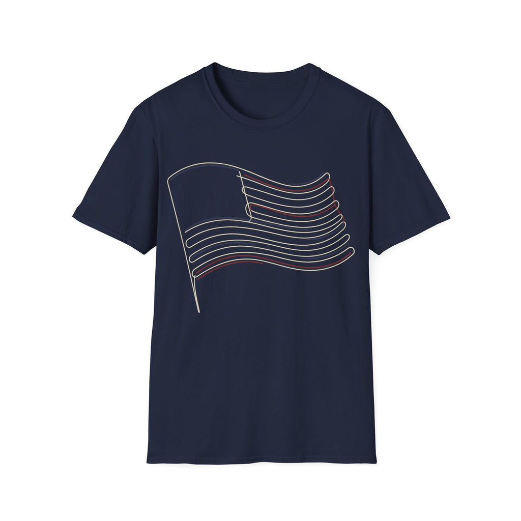 Minimalist Line Art American Flag T-Shirt | Subtle Patriotic Tee