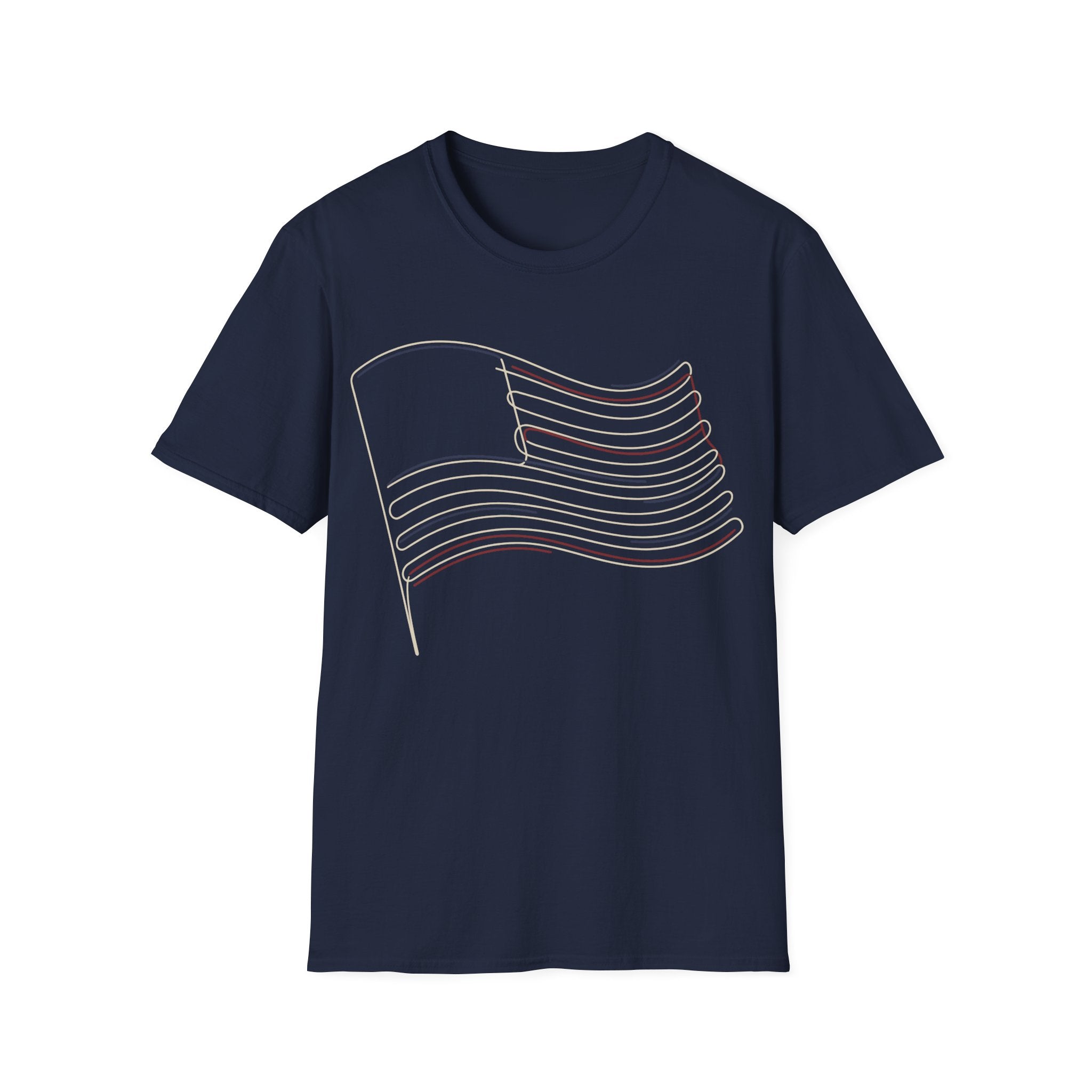 Minimalist Line Art American Flag T-Shirt | Subtle Patriotic Tee