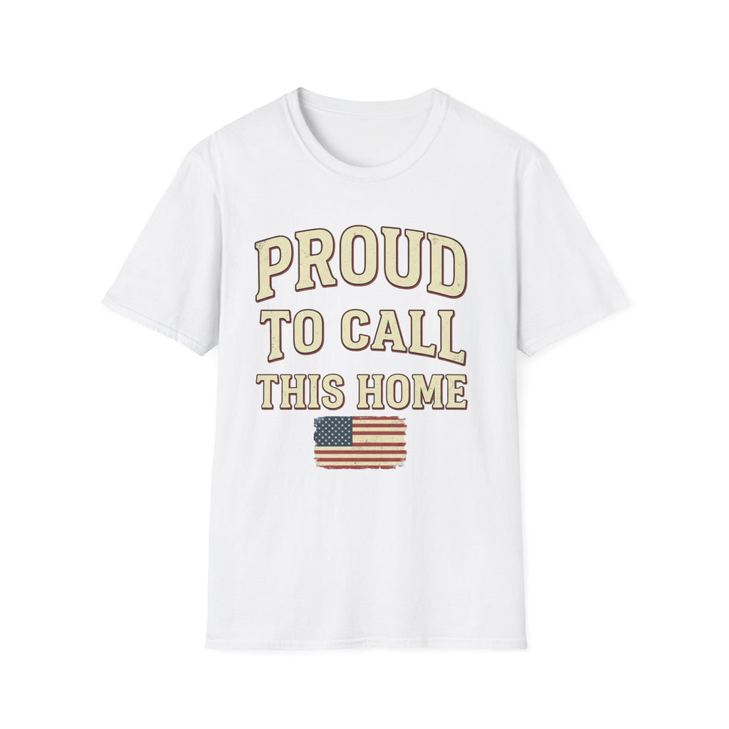 Vintage Distressed Proud To Call This Home T-Shirt | Rustic USA Flag Tee