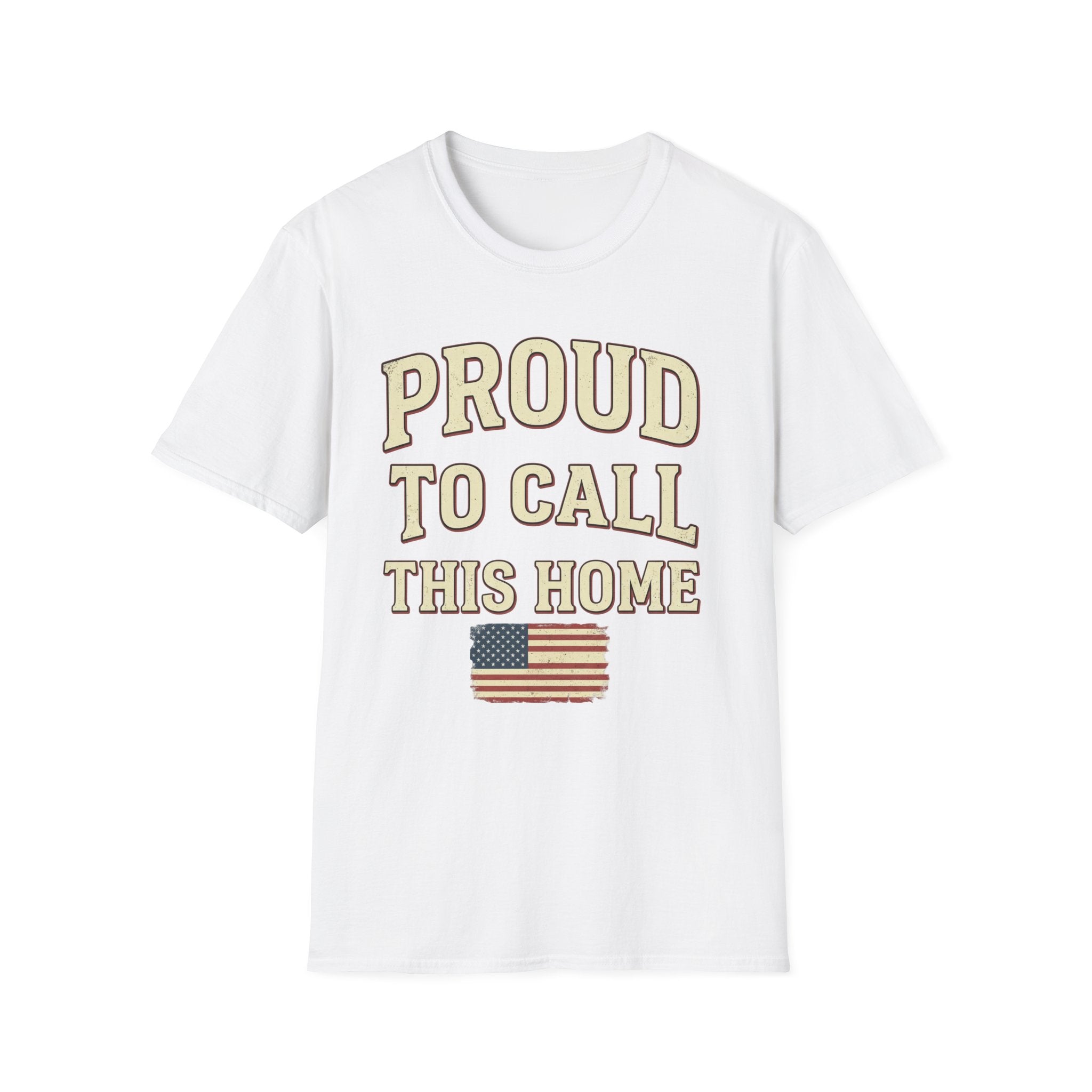 Vintage Distressed Proud To Call This Home T-Shirt | Rustic USA Flag Tee