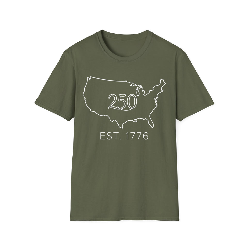 Minimalist USA Map: Est. 1776 250th Anniversary T-Shirt