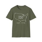Minimalist USA Map: Est. 1776 250th Anniversary T-Shirt