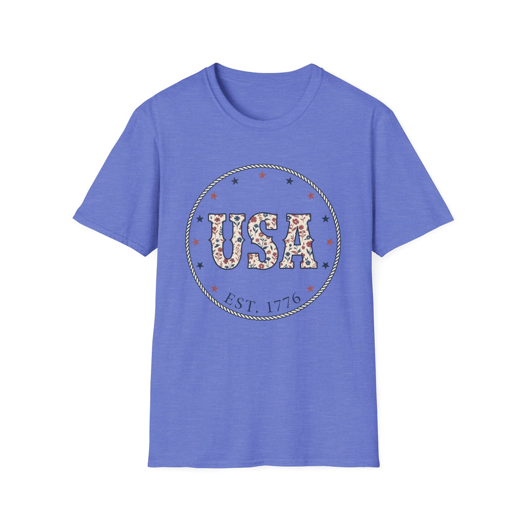 Floral USA Est 1776 T-Shirt | Country Western Patriotic Tee