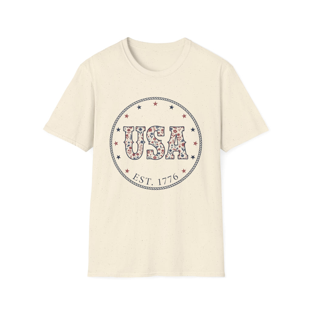 Floral USA Est 1776 T-Shirt | Country Western Patriotic Tee