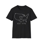 Minimalist USA Heart Map: Est. 1776 Patriotic T-Shirt