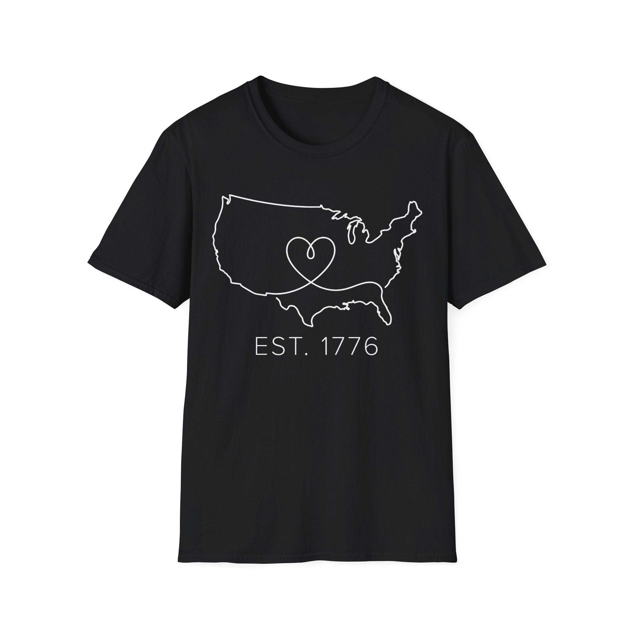 Minimalist USA Heart Map: Est. 1776 Patriotic T-Shirt