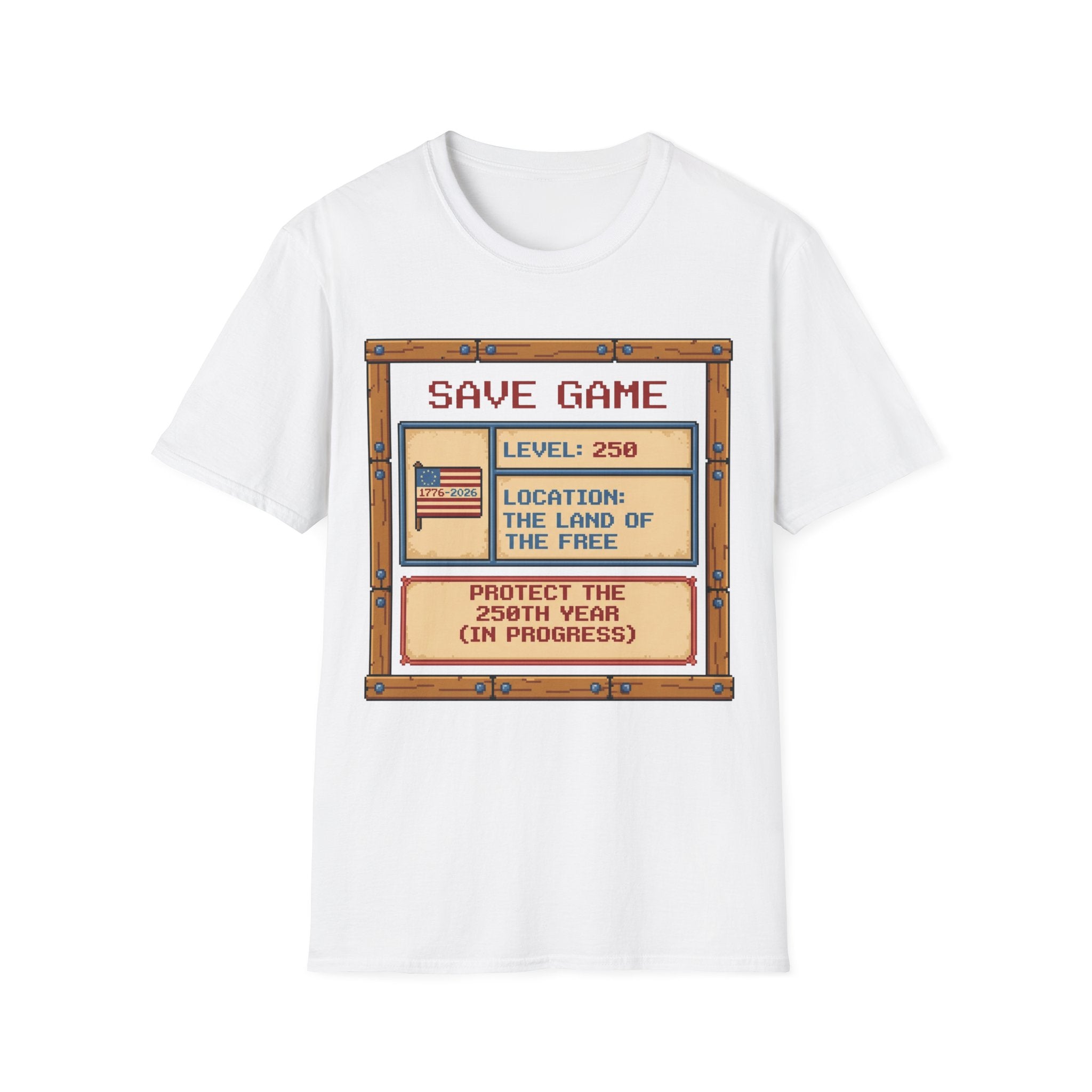 8-Bit Save Game Patriotic T-Shirt | Level 250 America Anniversary Gamer Tee
