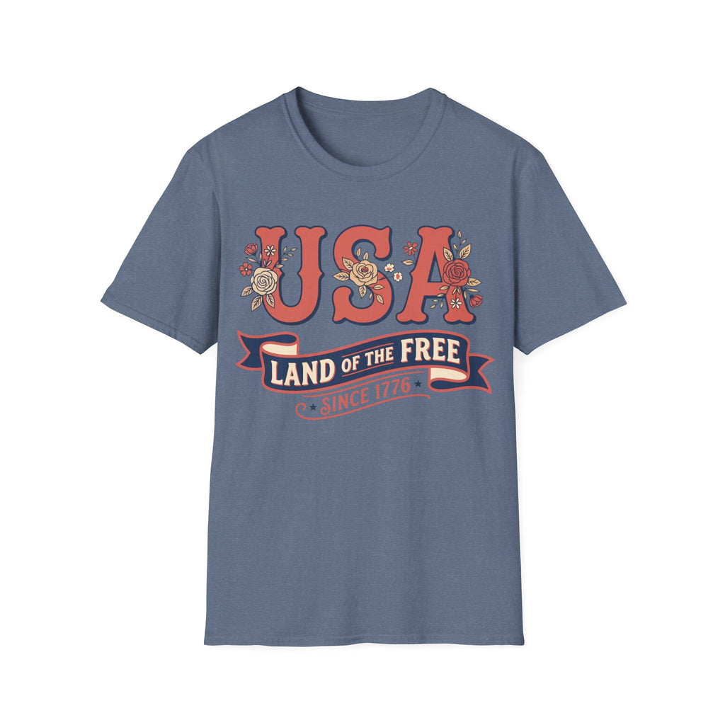 Retro Floral USA Land Of The Free T-Shirt