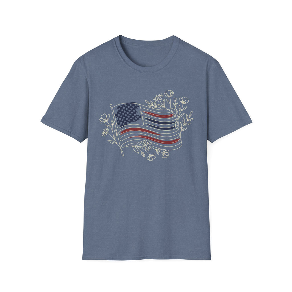 Boho Floral American Flag T-Shirt | Botanical Wildflower Patriotic Tee