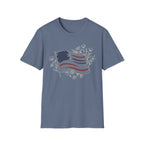 Boho Floral American Flag T-Shirt | Botanical Wildflower Patriotic Tee