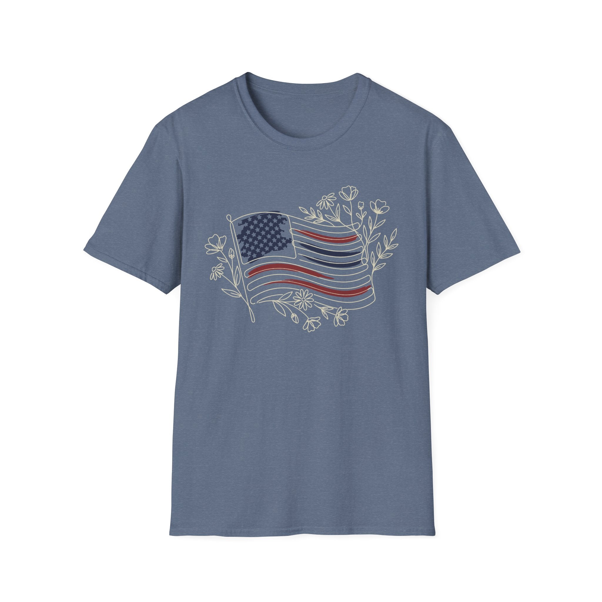 Boho Floral American Flag T-Shirt | Botanical Wildflower Patriotic Tee