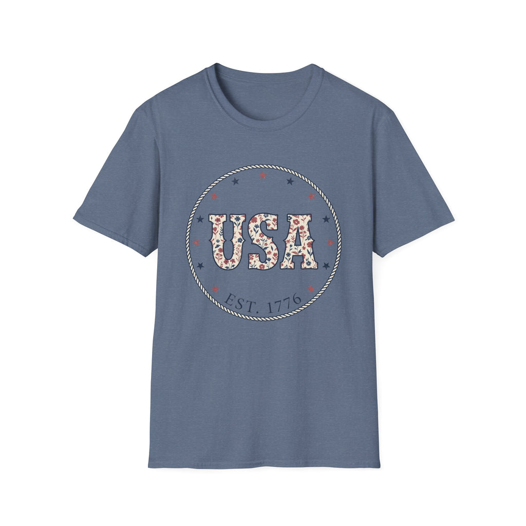 Floral USA Est 1776 T-Shirt | Country Western Patriotic Tee