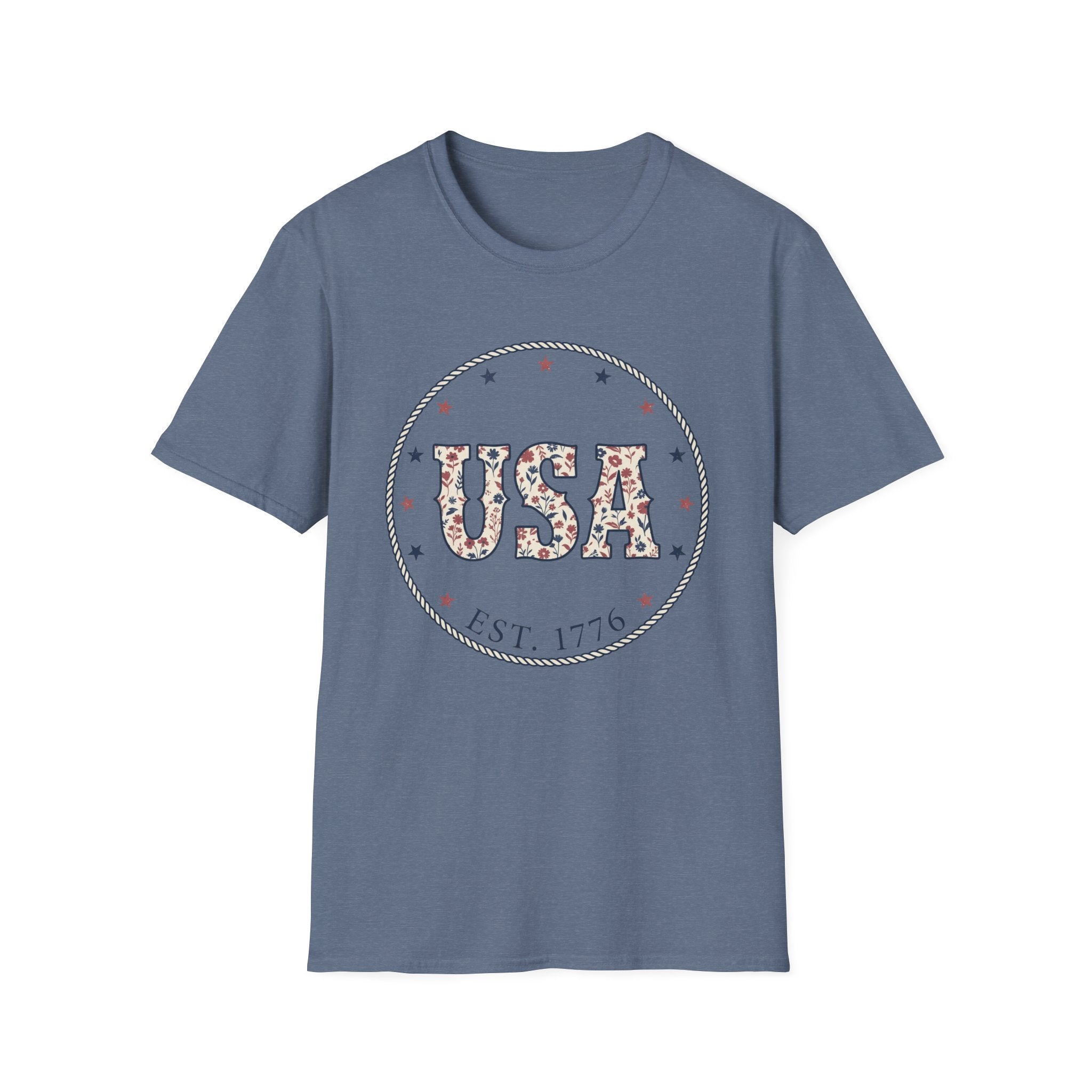 Floral USA Est 1776 T-Shirt | Country Western Patriotic Tee