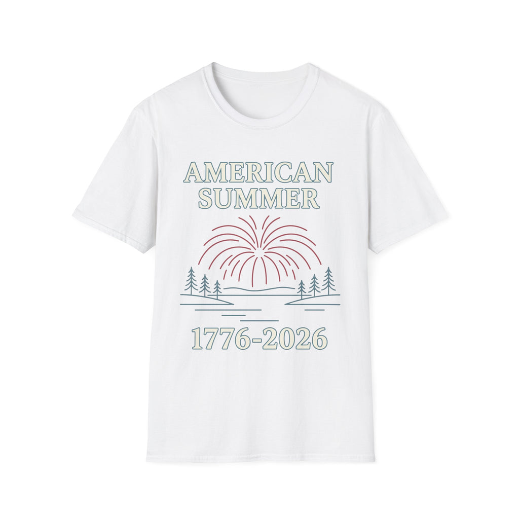 American Summer 1776-2026 Minimalist Lake Fireworks T-Shirt