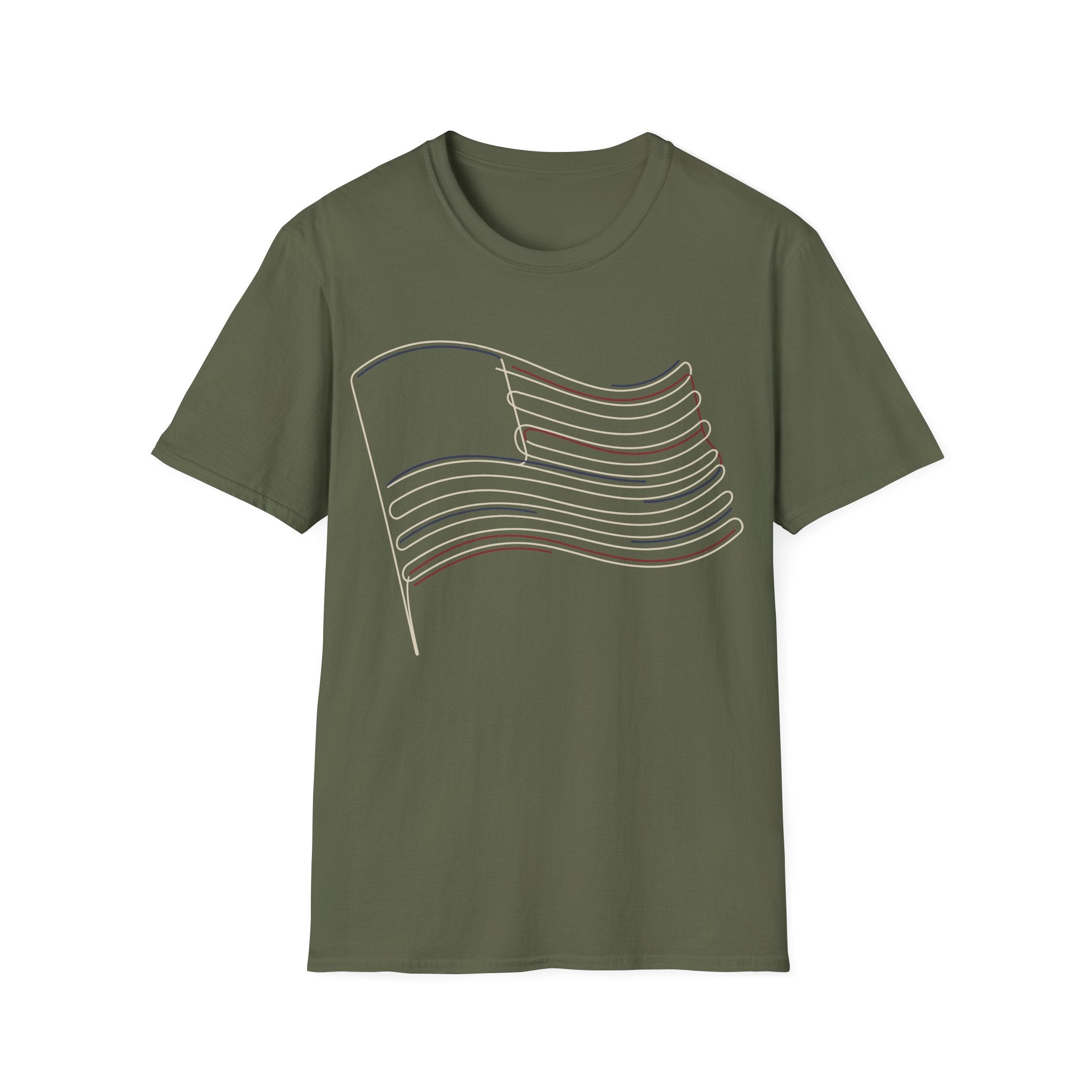 Minimalist Line Art American Flag T-Shirt | Subtle Patriotic Tee