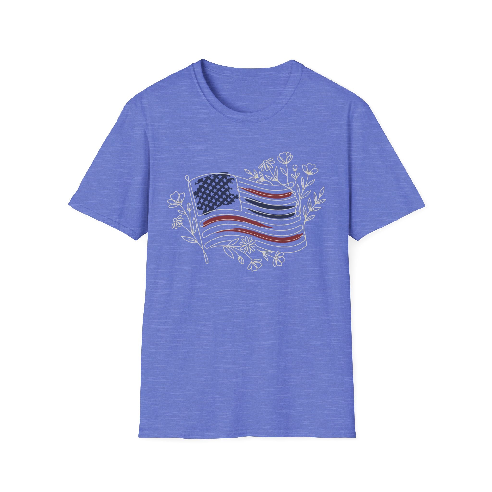 Boho Floral American Flag T-Shirt | Botanical Wildflower Patriotic Tee