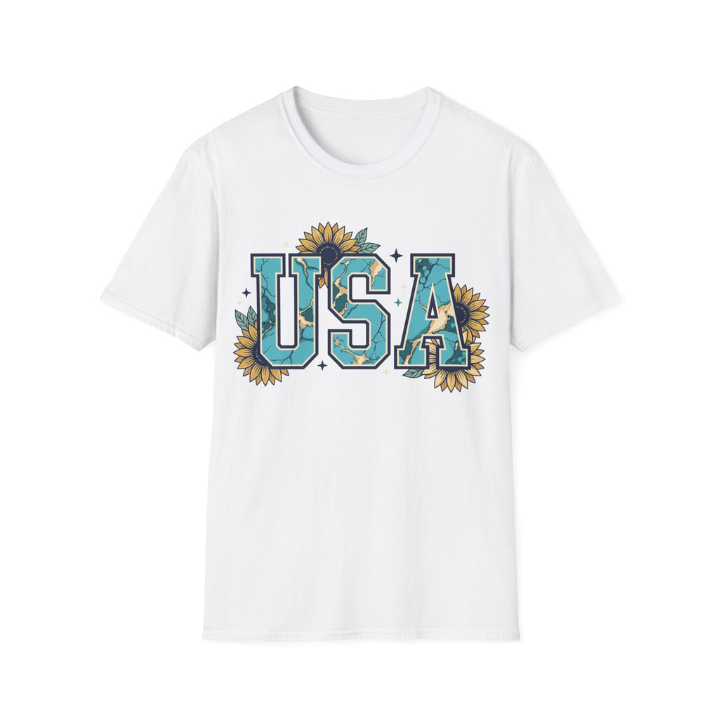 Turquoise USA Sunflower T-Shirt | Boho Southwestern Patriotic Tee