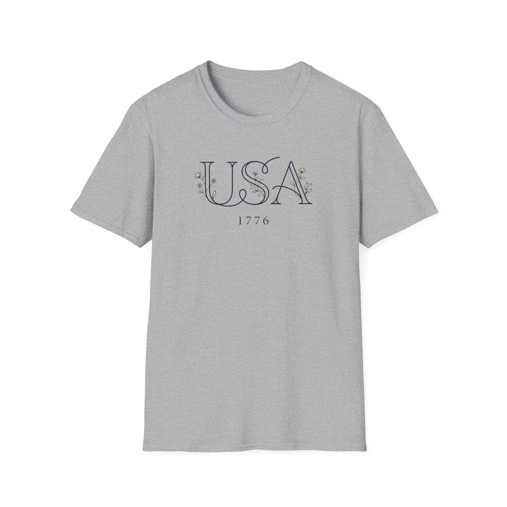 Elegant Minimalist USA 1776 T-Shirt | Subtle Floral Patriotic Tee