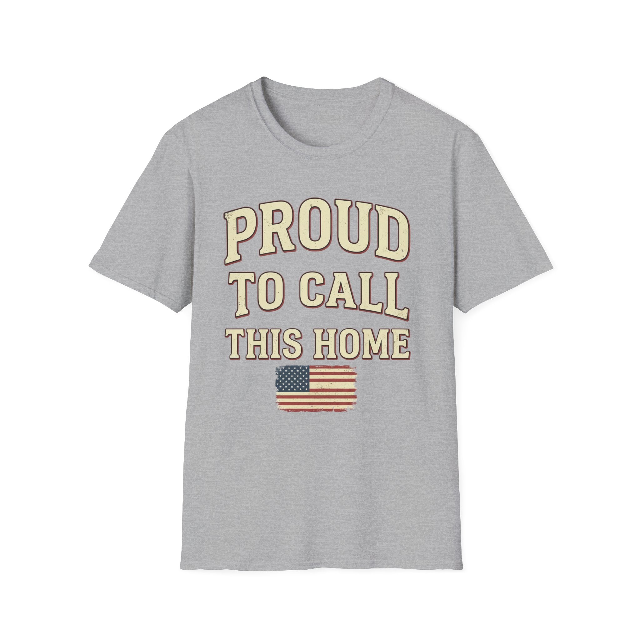 Vintage Distressed Proud To Call This Home T-Shirt | Rustic USA Flag Tee