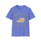 "Home Sweet Home" Betsy Ross Flag & Wildflower Wreath Patriotic T-Shirt - Muted Vintage & Family-Friendly Style