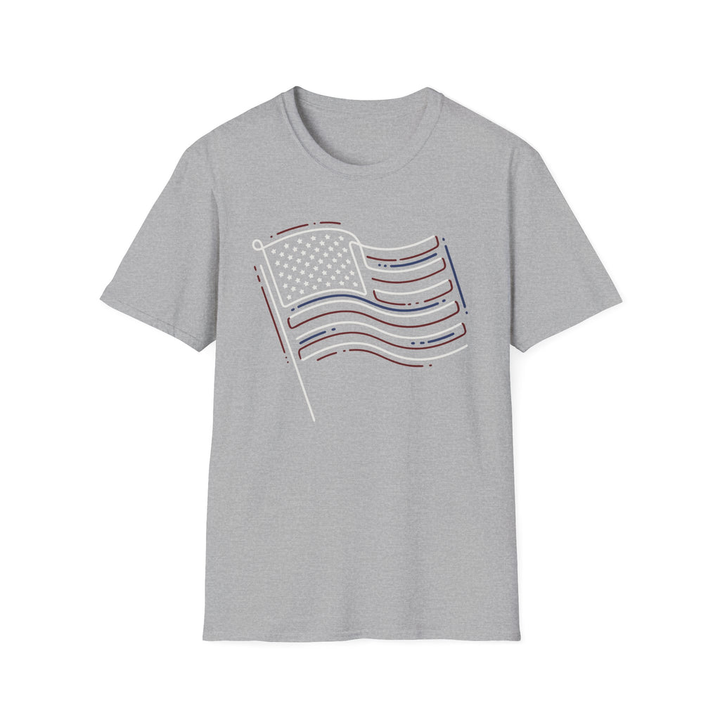 Minimalist Sketched Line Art American Flag T-Shirt | Modern Patriotic Tee