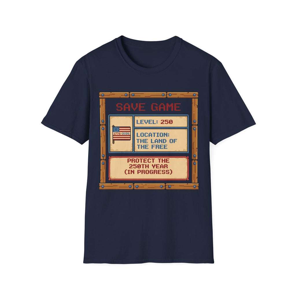 8-Bit Save Game Patriotic T-Shirt | Level 250 America Anniversary Gamer Tee