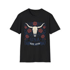 Western USA Longhorn Rose T-Shirt | Patriotic Cowgirl Tee
