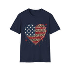 Distressed Leopard Print Heart USA Flag T-Shirt