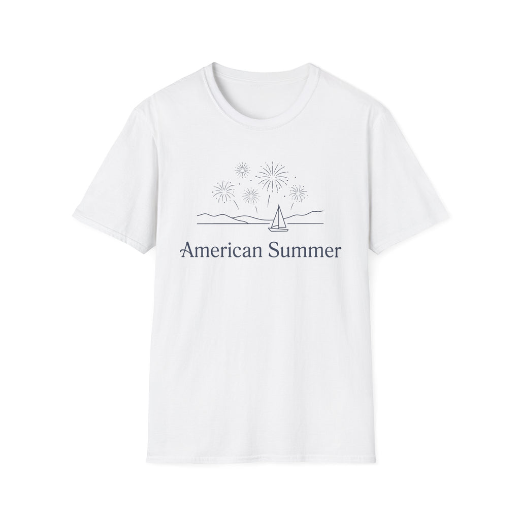 American Summer Minimalist Fireworks & Sailboat T-Shirt