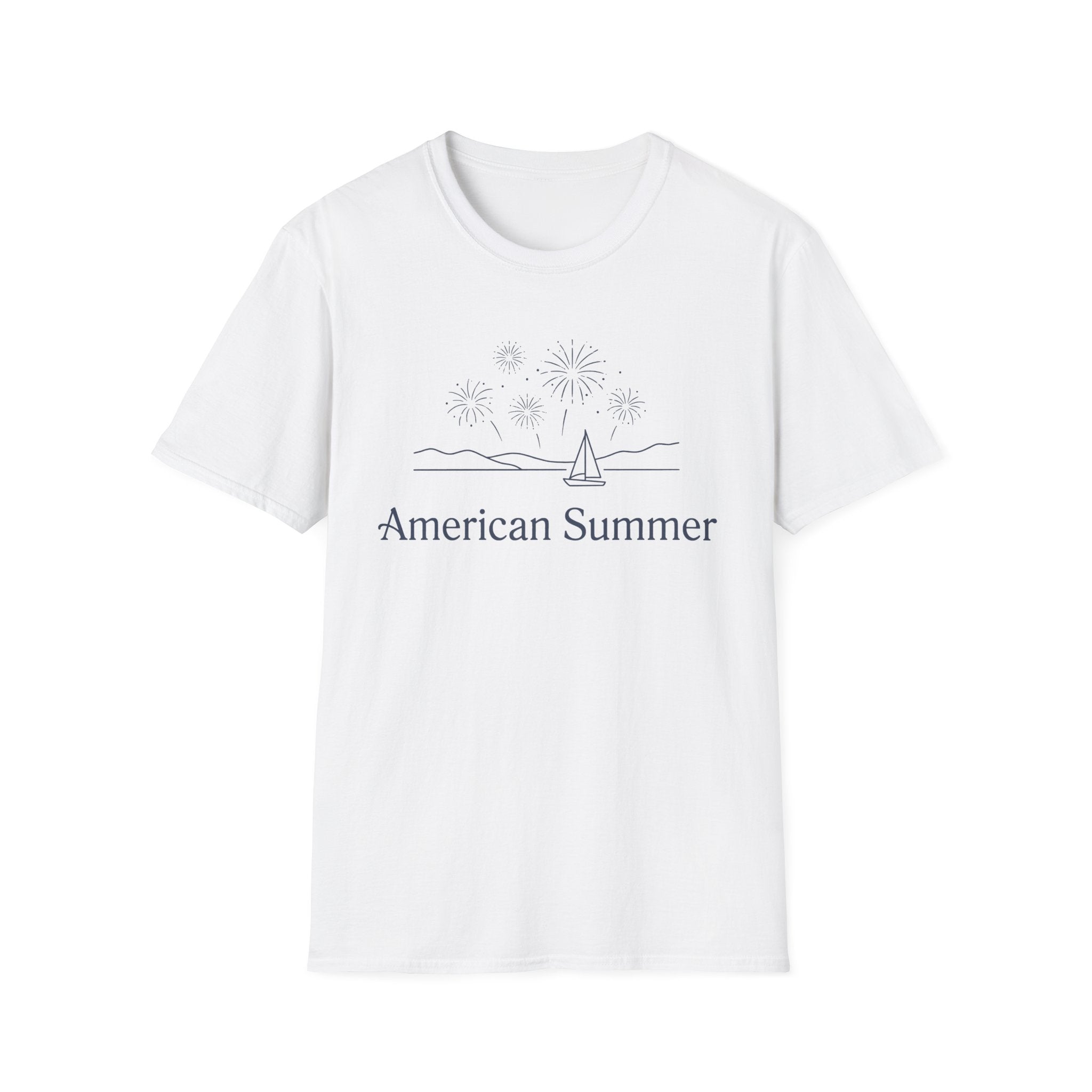 American Summer Minimalist Fireworks & Sailboat T-Shirt