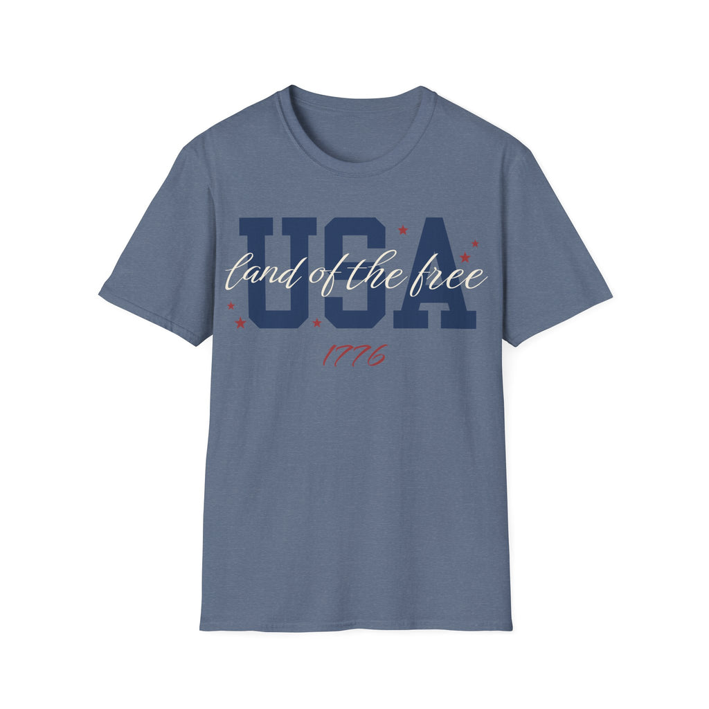 USA Land of the Free 1776 T-Shirt | Cute Cursive Patriotic Tee