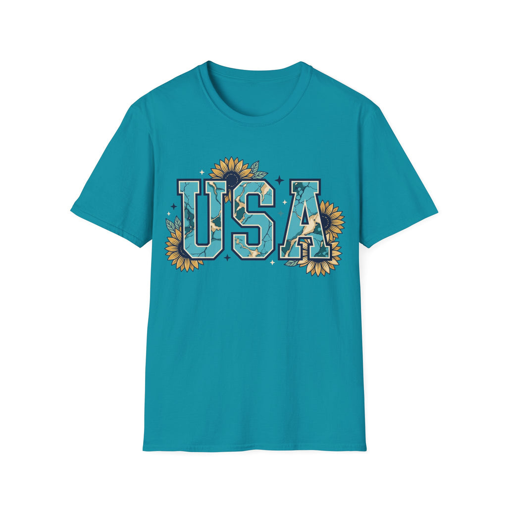 Turquoise USA Sunflower T-Shirt | Boho Southwestern Patriotic Tee