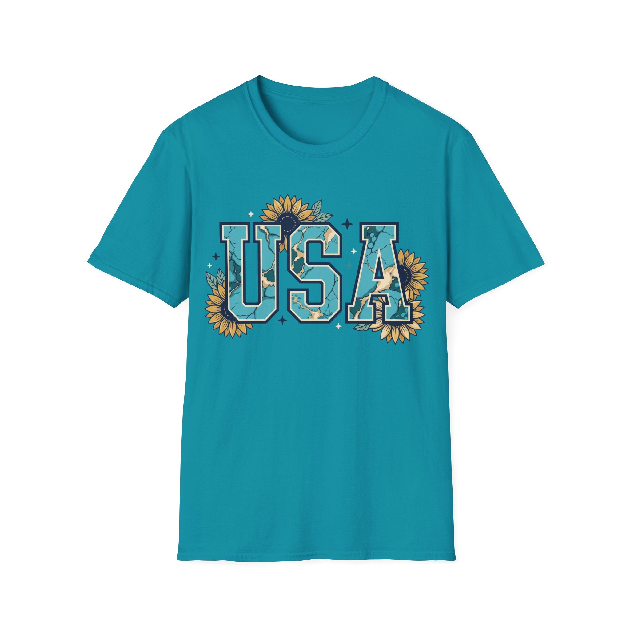 Turquoise USA Sunflower T-Shirt | Boho Southwestern Patriotic Tee