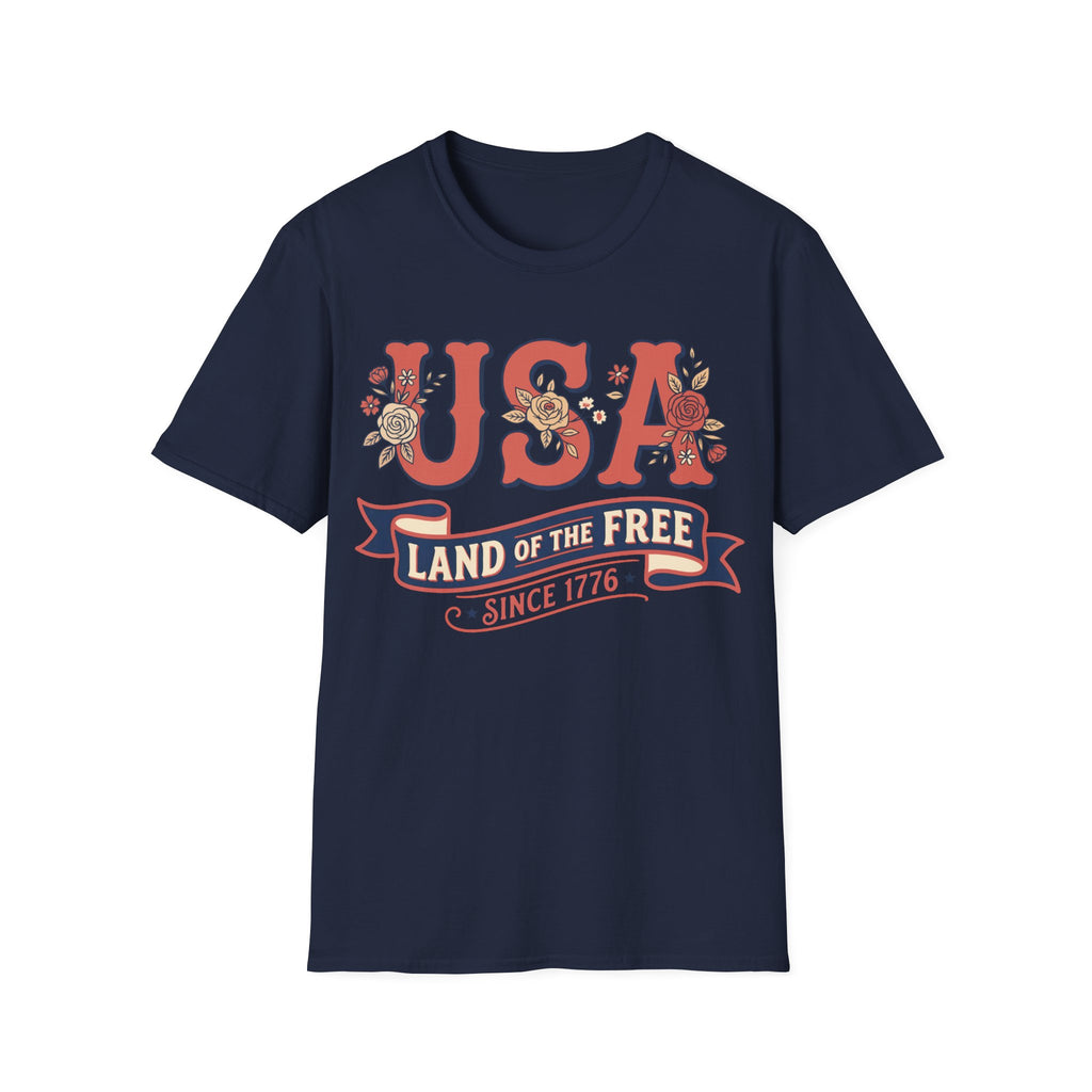 Retro Floral USA Land Of The Free T-Shirt
