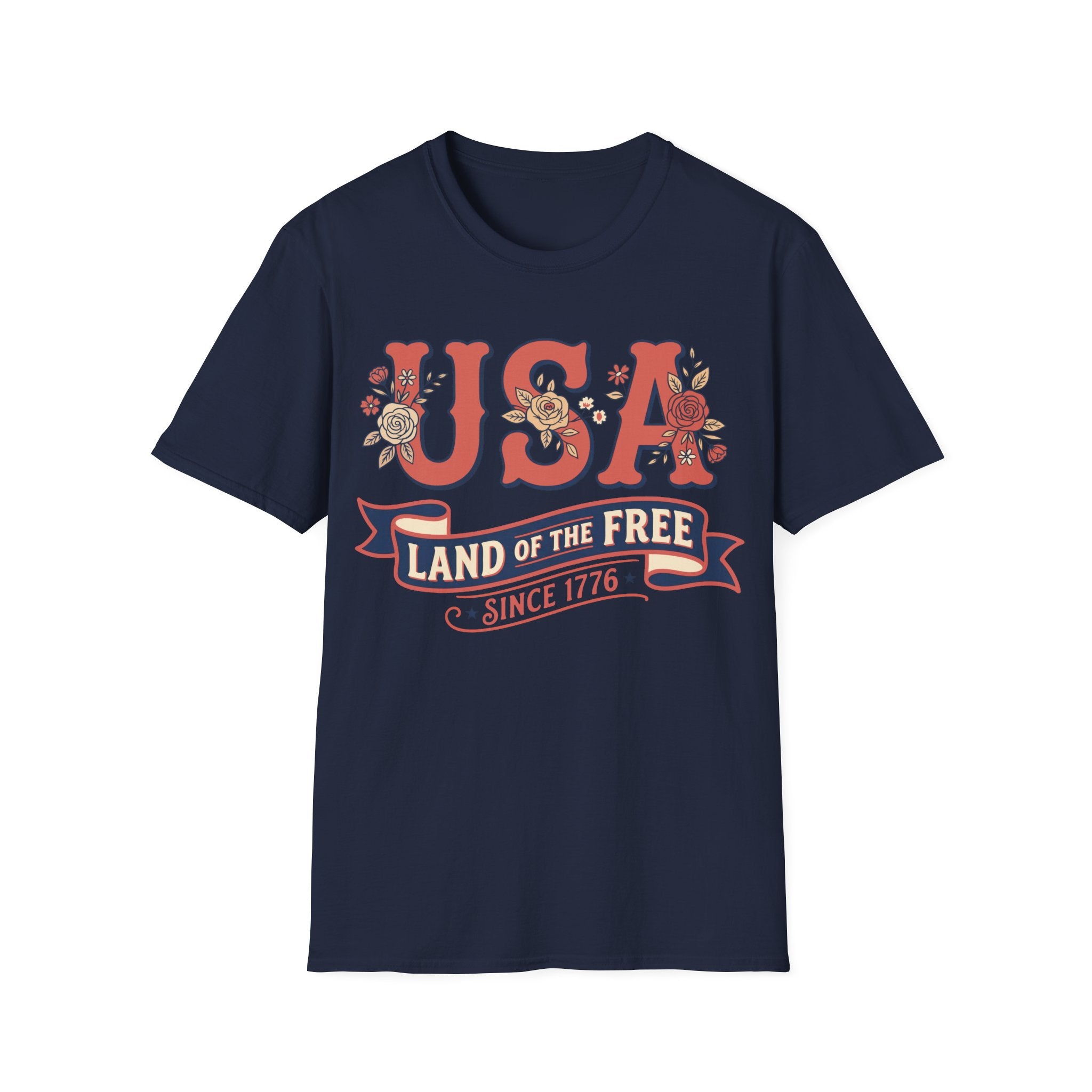 Retro Floral USA Land Of The Free T-Shirt