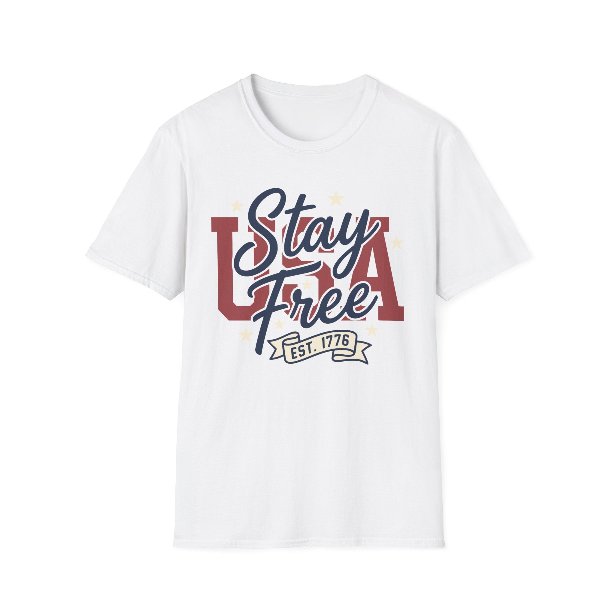 Vintage USA Stay Free Est 1776 T-Shirt | Retro Patriotic Graphic Tee