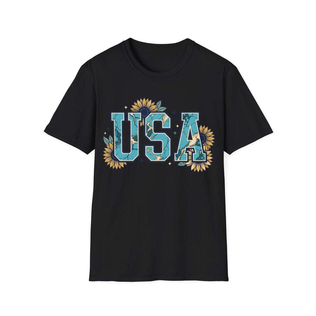 Turquoise USA Sunflower T-Shirt | Boho Southwestern Patriotic Tee