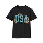 Turquoise USA Sunflower T-Shirt | Boho Southwestern Patriotic Tee