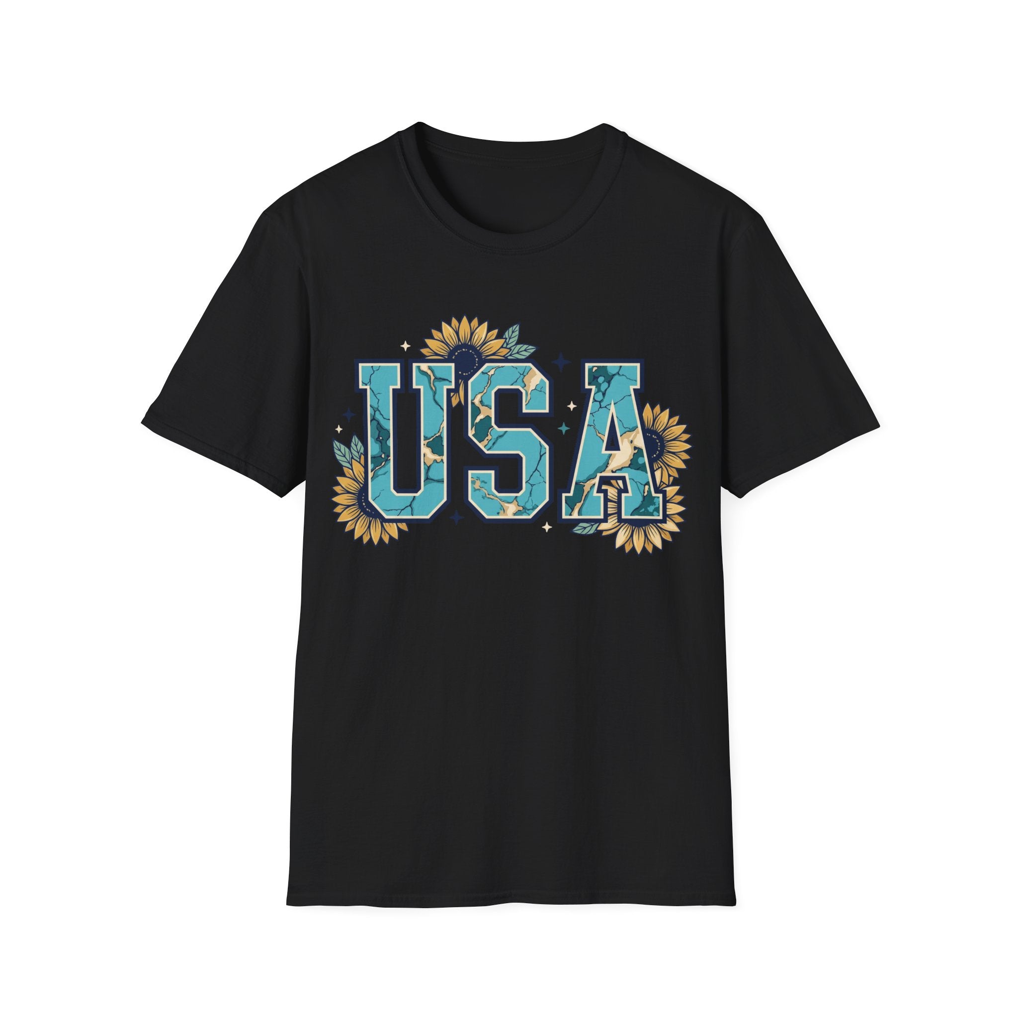 Turquoise USA Sunflower T-Shirt | Boho Southwestern Patriotic Tee