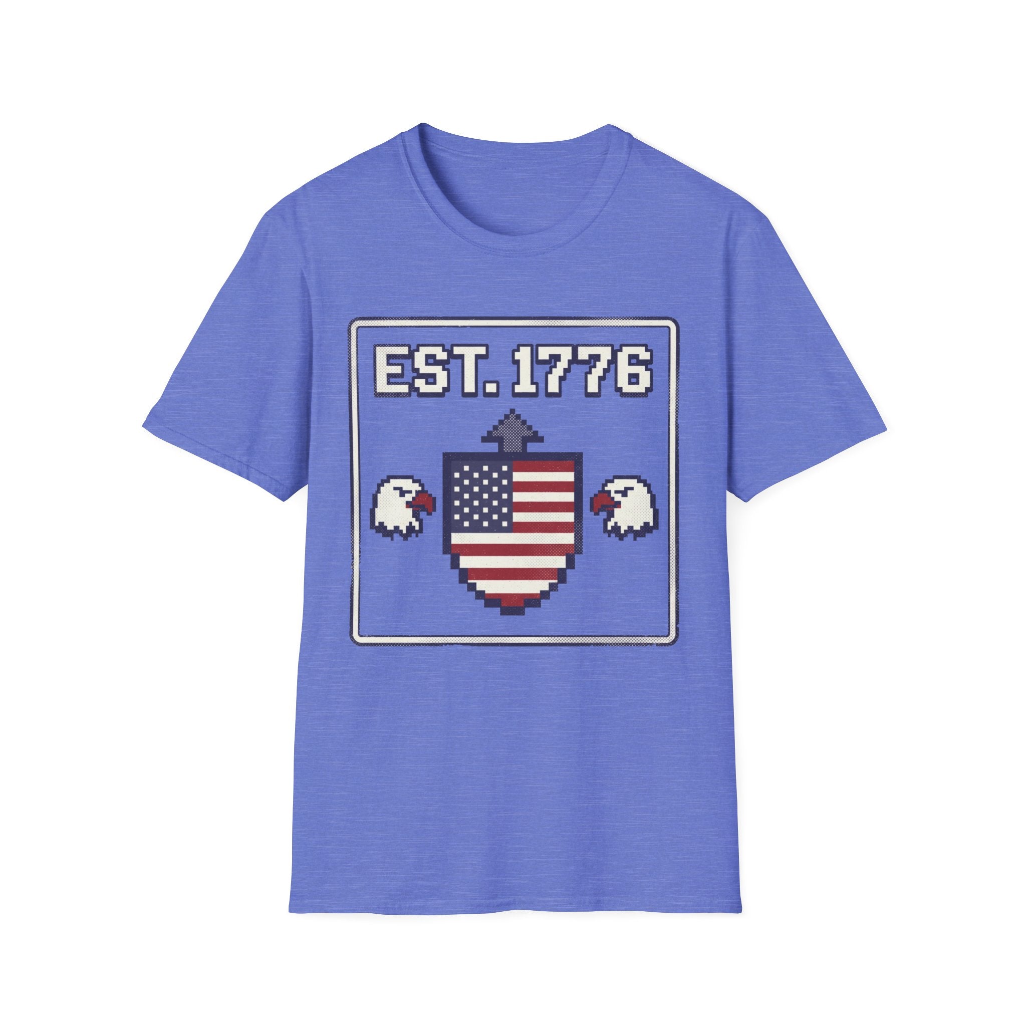 8-Bit Est. 1776 Patriotic T-Shirt | Retro Gamer American Flag Shield Tee