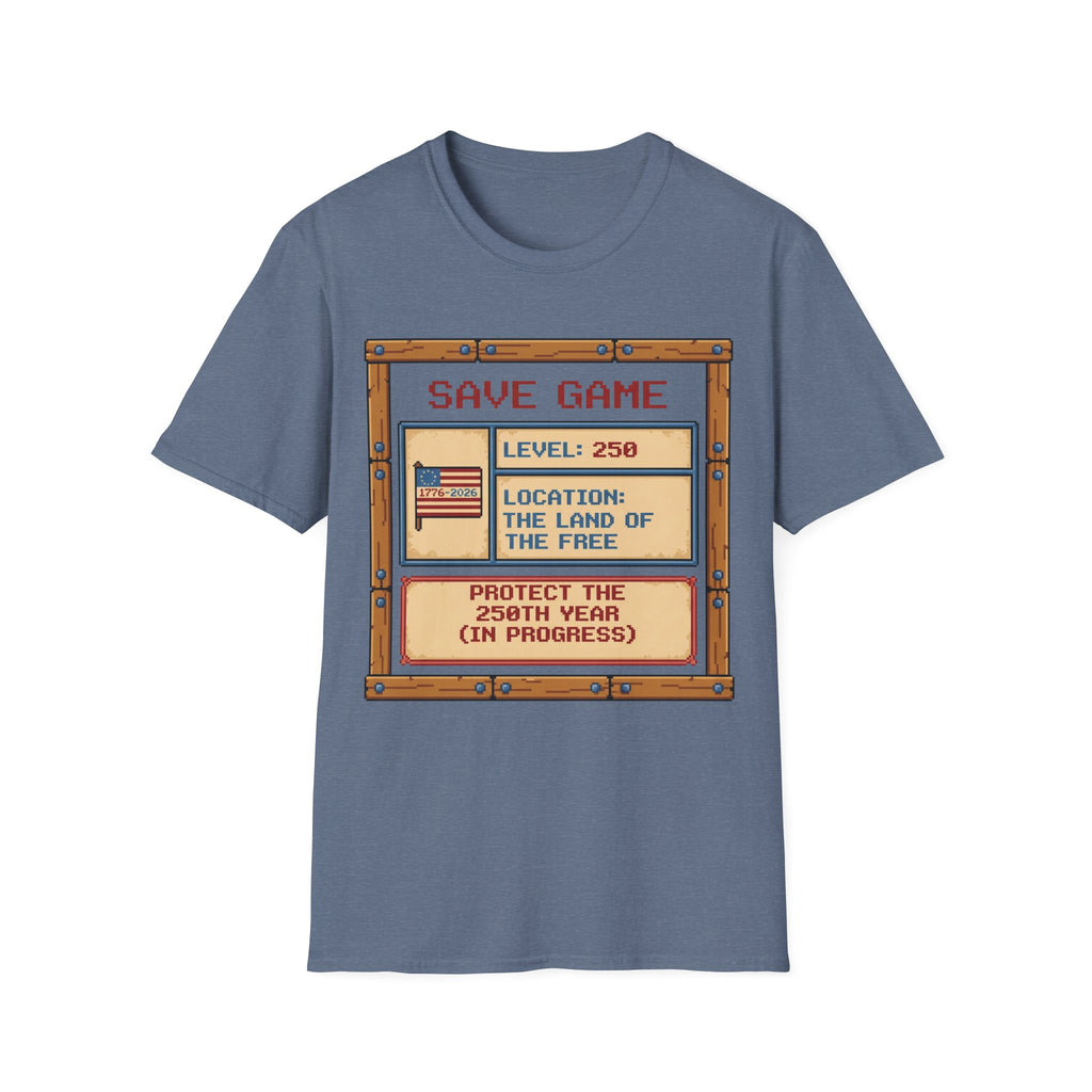 8-Bit Save Game Patriotic T-Shirt | Level 250 America Anniversary Gamer Tee