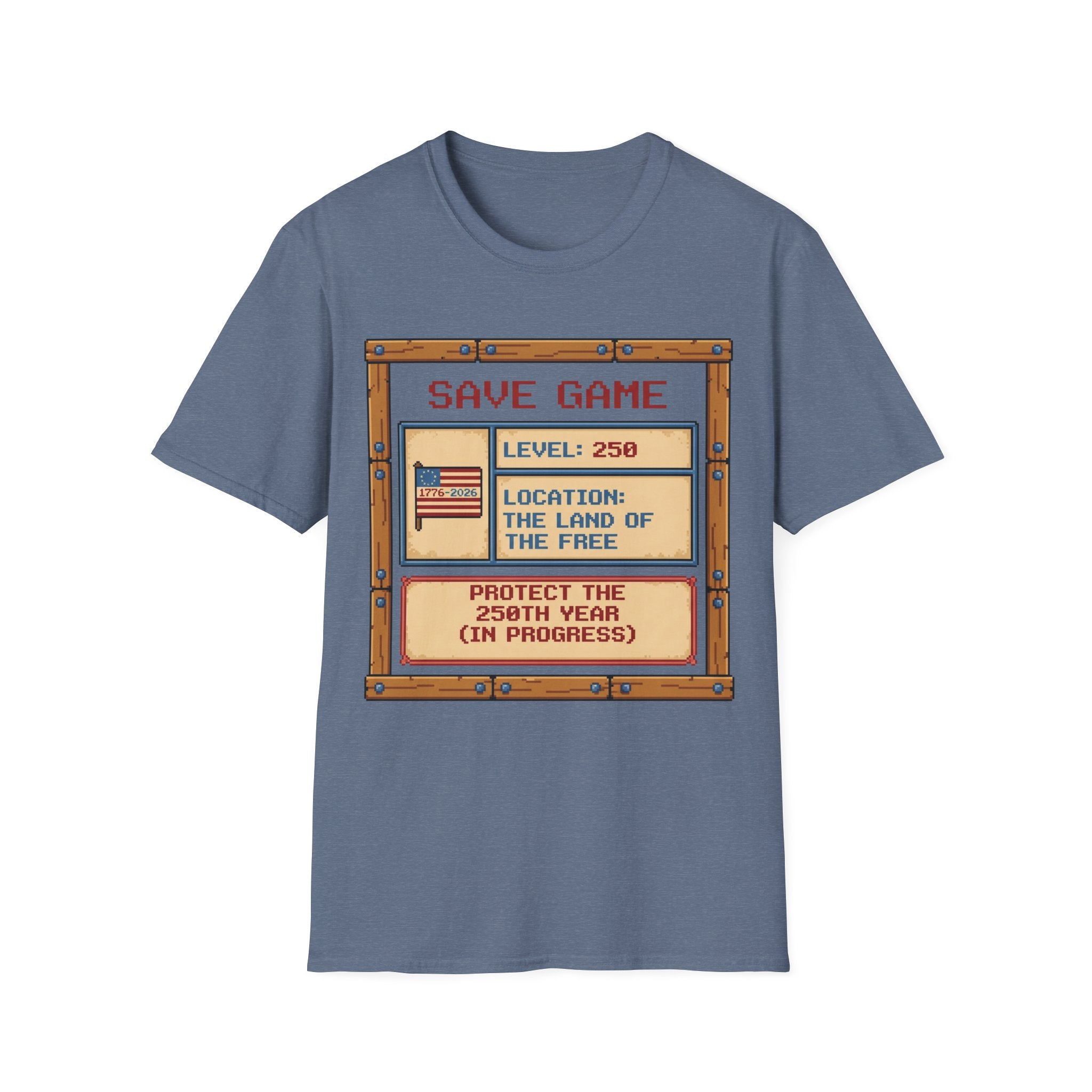 8-Bit Save Game Patriotic T-Shirt | Level 250 America Anniversary Gamer Tee