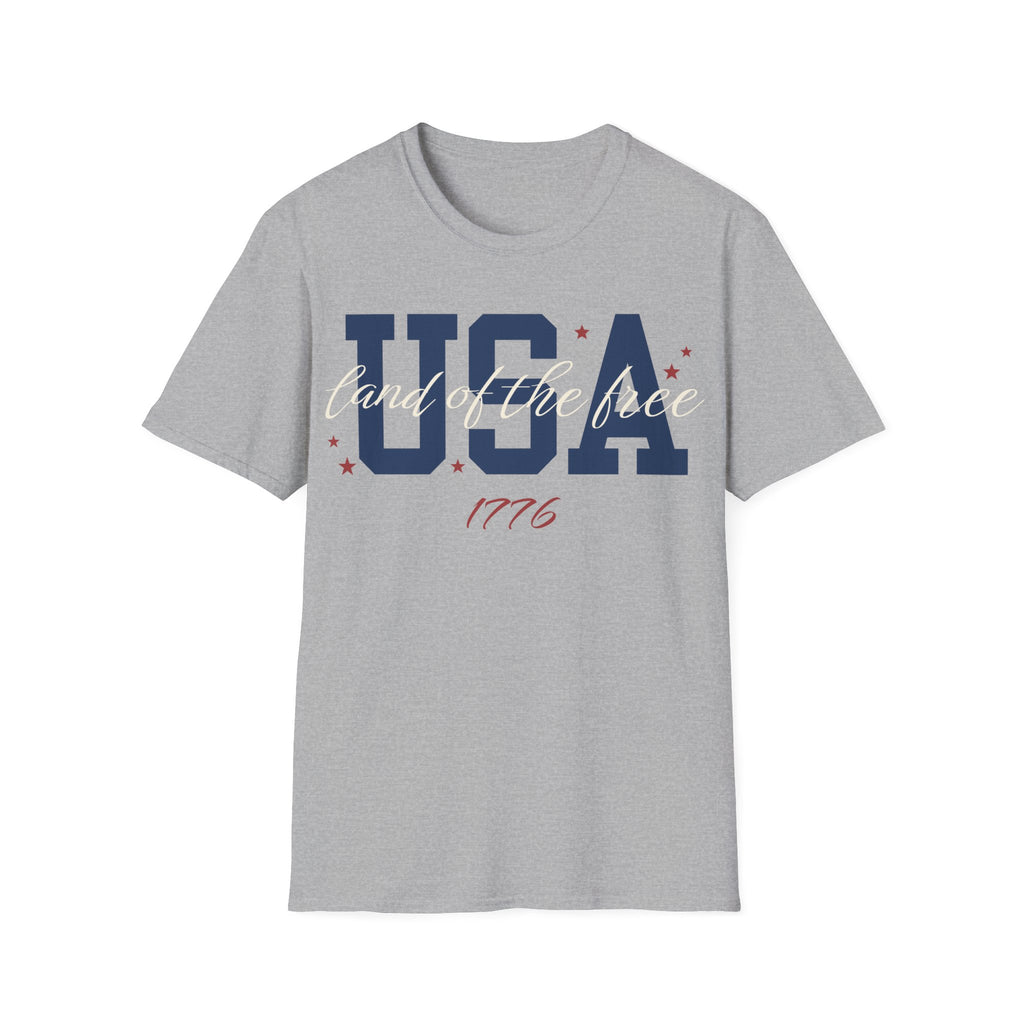 USA Land of the Free 1776 T-Shirt | Cute Cursive Patriotic Tee