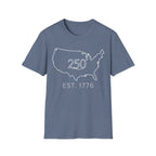 Minimalist USA Map: Est. 1776 250th Anniversary T-Shirt